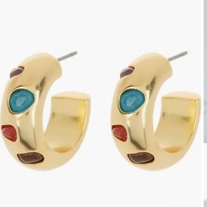 Madewell Amethyst Carnelian Jade Tiger Elegant Gold Hoop Earrings